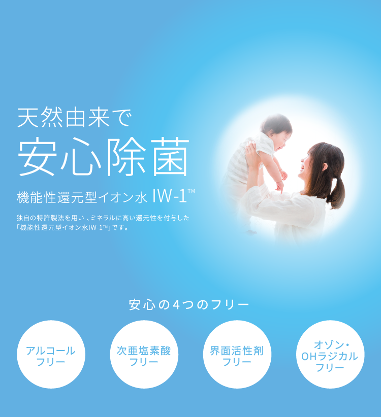 天然由来で安心除菌　機能性還元型イオン水 IW-1TM